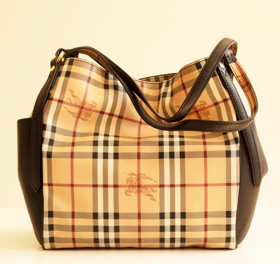 Burberry Haymarket Tote Shoulder Bag in Coated Canvas With - Etsy