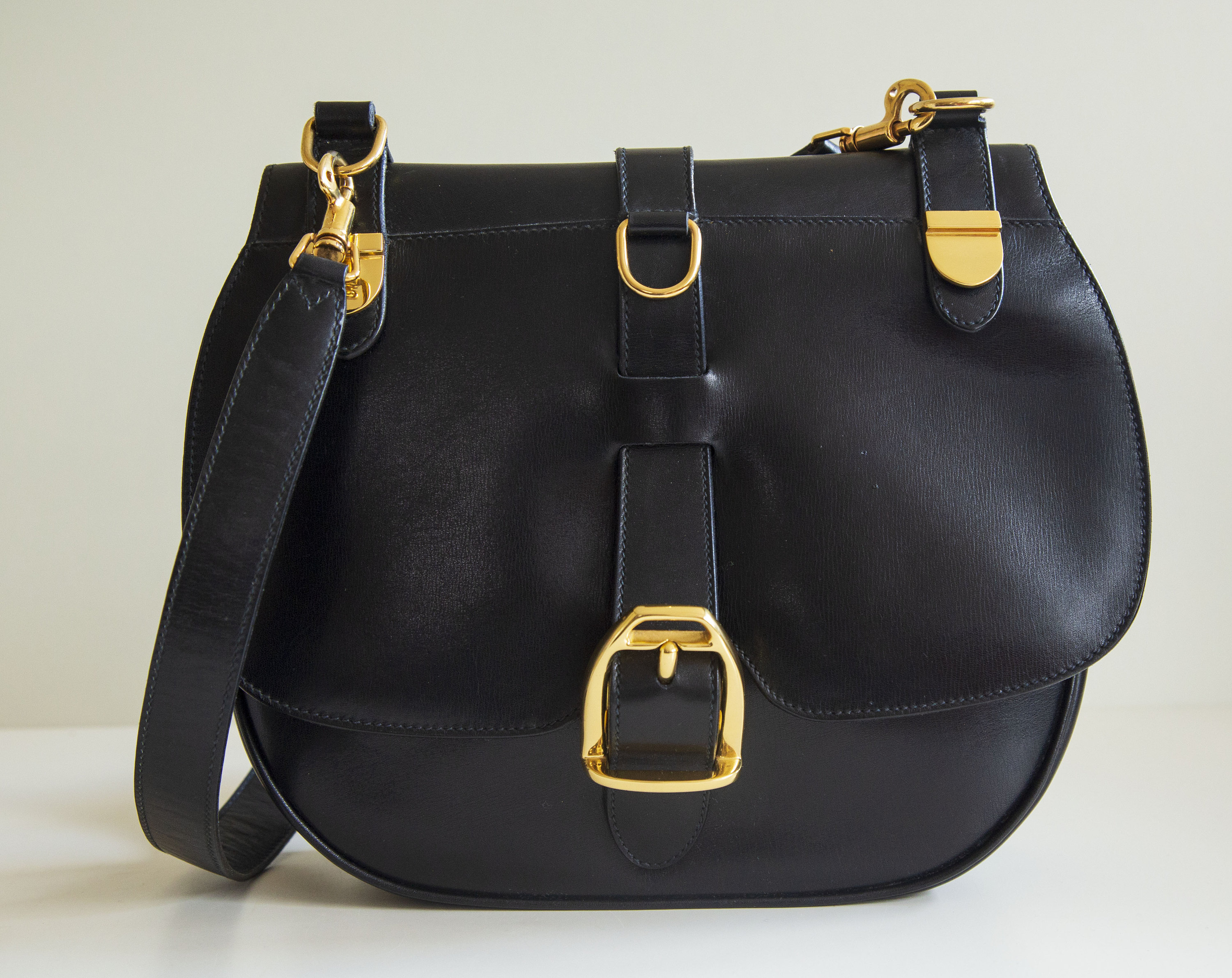 Gucci Shoulder Bag Saddle Bag Black Smooth Leather Gold Toned Etsy
