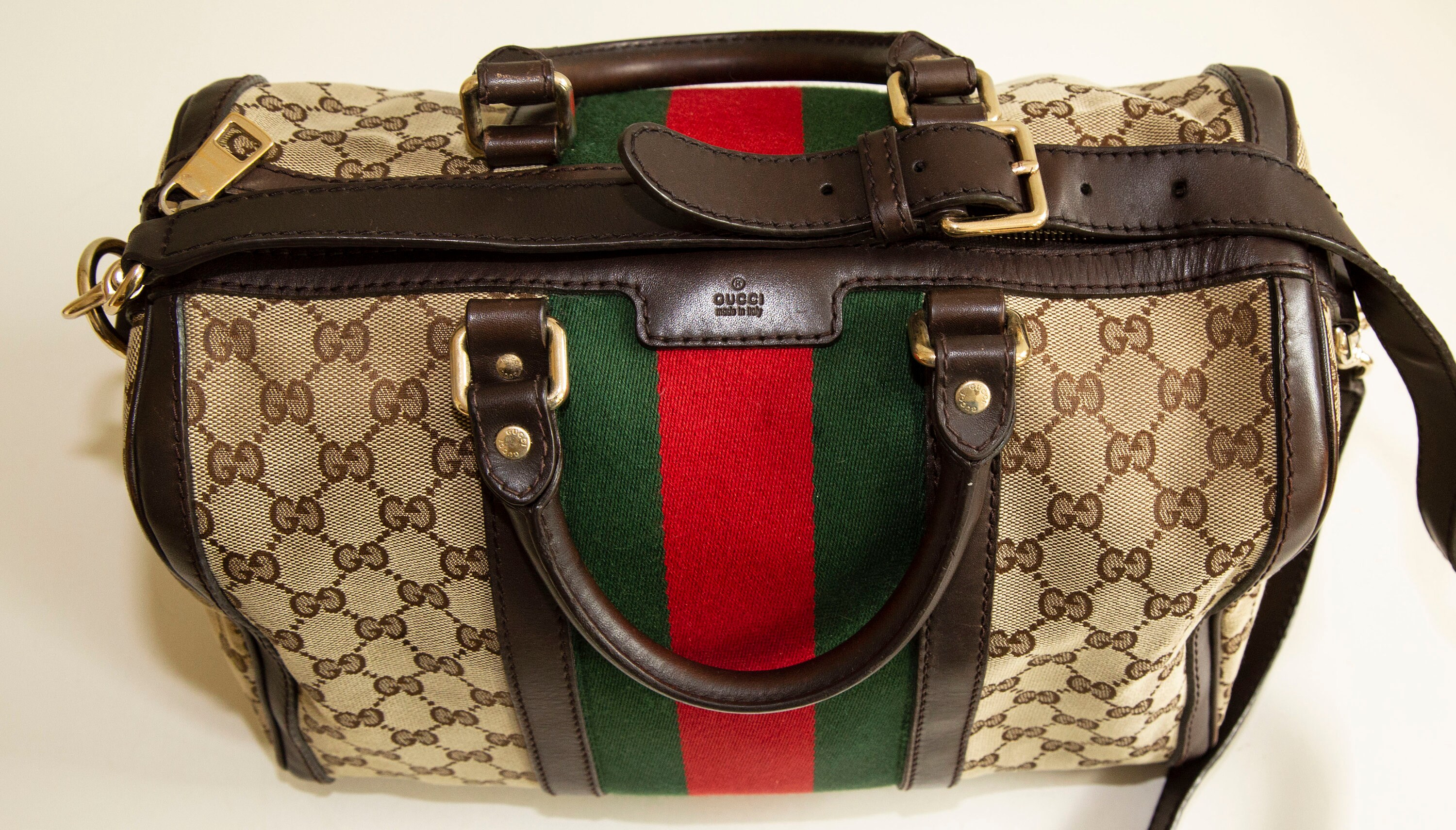 Gucci GG Web Boston Bag with Red and Green Stripe - A World Of Goods For  You, LLC