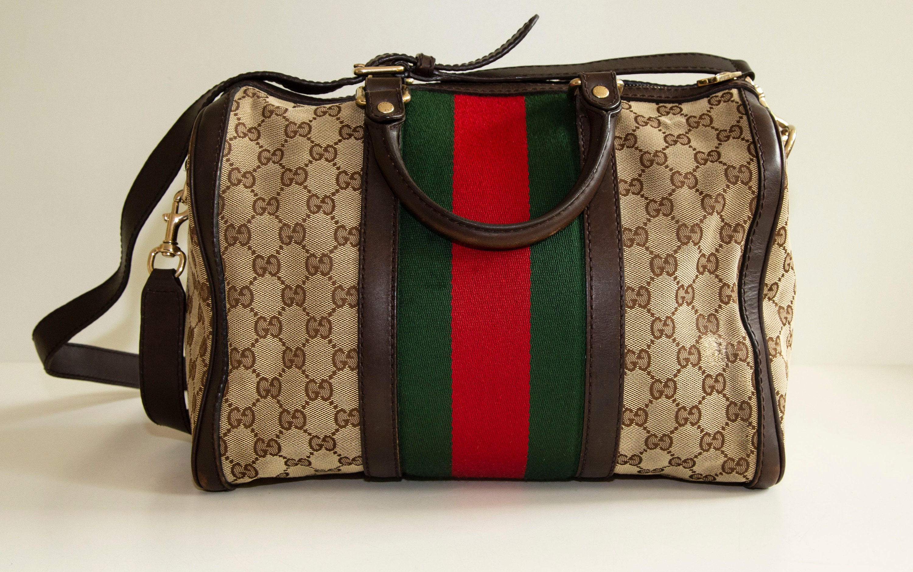 Gucci: Vintage Web Leather Boston Bag 