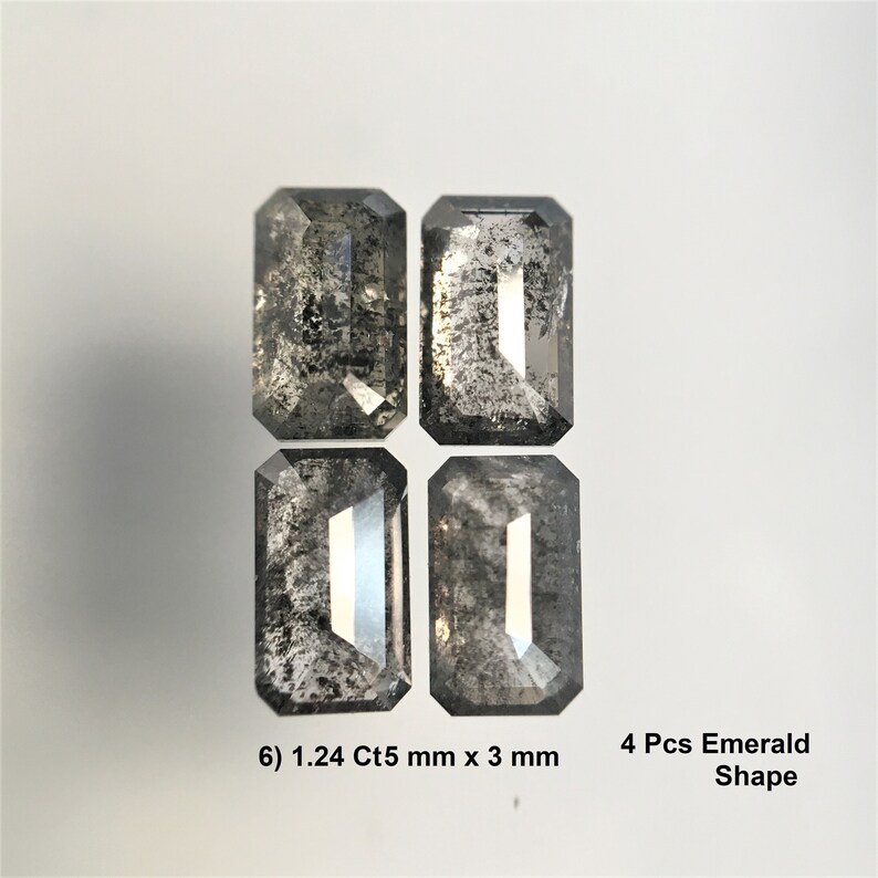 Natural Loose Diamond Grey Black Emerald Shape Diamond Lot SJ6822 To SJ6828 Salt and Pepper Emerald Shape Diamond Lot