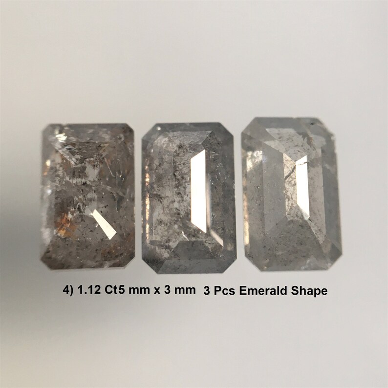 Natural Loose Diamond Grey Black Emerald Shape Diamond Lot SJ6822 To SJ6828 Salt and Pepper Emerald Shape Diamond Lot