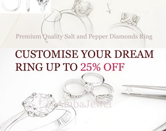 Custom Salt and Pepper Diamond Engagement Ring, 14kt Gold