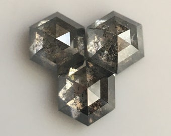 3 Pcs Gray Hexagon Diamond: 0.75 Ct Salt and Pepper Loose Diamonds