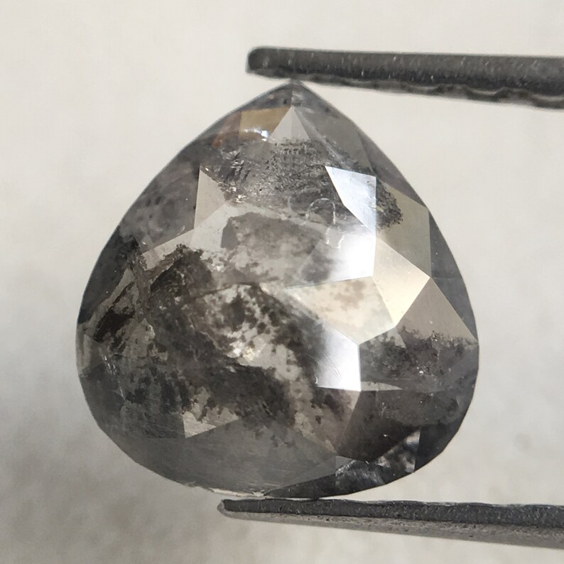 Grey Rose Cut Pear Natural Loose Diamond SJ3209 Pear Cut Loose Natural Diamond 0.76 Ct Dark Grey Color 7.30 mm X 6.90 mm x 2.10 mm