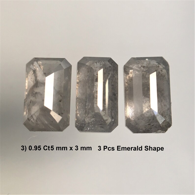 Natural Loose Diamond Grey Black Emerald Shape Diamond Lot SJ6822 To SJ6828 Salt and Pepper Emerald Shape Diamond Lot