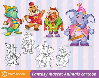 Fantasy mascot Animals cartoon and Line-art for Coloring.Vector Clip Art for Commercial and Personal Use /Digital art, INSTANT DOWNLOAD.