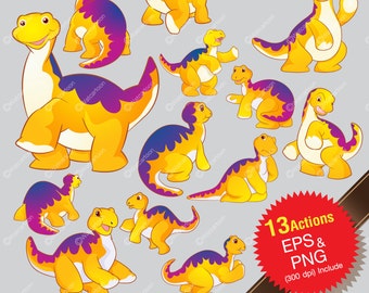 Niedlichen Dinosaurier Cartoon Action gesetzt. Vektor-Cliparts für kommerziellen und persönlichen Gebrauch /Digital Kunst, INSTANT DOWNLOAD.