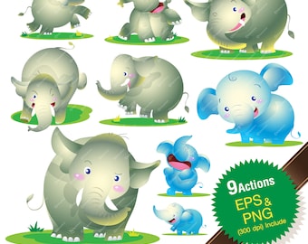 Niedliche Elefanten cartoon Bigset, Vektor Clip Art kommerziellen und persönlichen Gebrauch /Digital Kunst, Scrapbook, bedruckbar, INSTANT DOWNLOAD