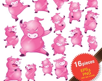 Tanzende Schweine Clipart, lustige Cartoon Schweinchen Vektor Illustration (digitaler Download)