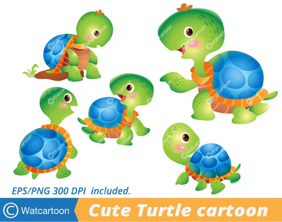 Jolie Tortue Cartoon Clipart Vecteur Clip Art Commercial Et Etsy