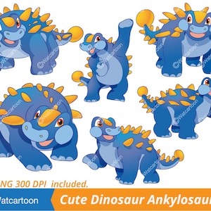 Ensemble d'action de dessin animé mignon dinosaure ankylosaure. Clip art vectoriel pour usage commercial et personnel/Art numérique, TÉLÉCHARGEMENT IMMÉDIAT.
