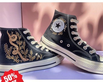 Custom Coverse Platform/Snake Embroidered Converse/Snake Embroidered Sneakers