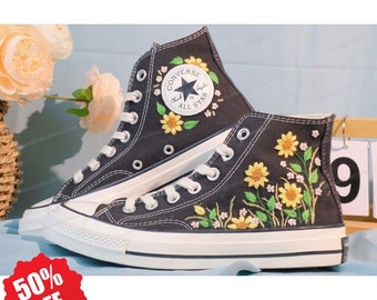 Custom Embroidery Converse| Converse Custom | Converse High Neck Floral Embroidery | Wedding Gift