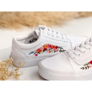 Custom Wedding Vans, Wedding Flowers Embroidered Shoes, Bridal Flowers Embroidered Vans