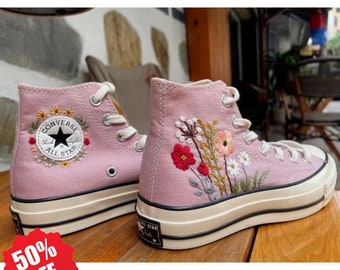 Embroidered Flowers Leaf Classic Converse/  Embroidery Floral/ Embroidered Converse / Gift for her