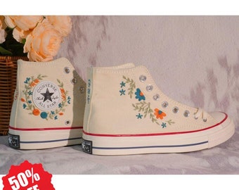 Custom Embroidery Converse| Converse Custom | Converse High Neck Floral Embroidery | Wedding Gift