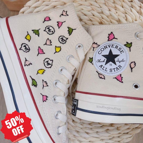 Custom Heartstopper Merch Embroidered Converse Leaves Hi Hi Bubble Embroidered Canvas Shoes Gifts
