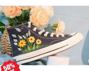 Custom Embroidery Converse| Converse Custom | Converse High Neck Floral Embroidery | Wedding Gift