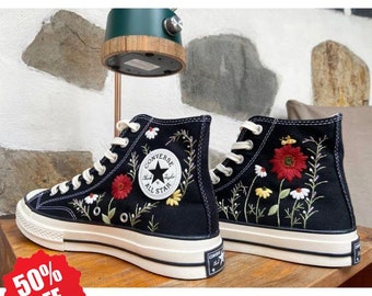 Red Rose Garden Converse /Hand Embroidery Flowers Unique Gifts / Vintage Embroidery Shoes Gift