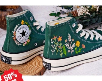 Custom Embroidery Converse| Converse Custom | Converse High Neck Floral Embroidery | Wedding Gift