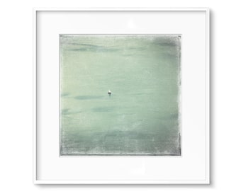 Art print mint sailing ship sea minimalist wall picture, modern texture, bird's eye view, maritime decoration print square wall decoration