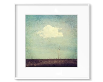 Countryside idyll, landscape with power line and cloud in the sky, square picture in vintage style, 13 x 13 cm, 20 x 20 cm, 30 x 30 cm