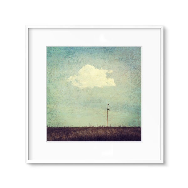 Kunstdruck, Landidyll malerisch, Landschaft und Wolkenhimmel, quadratisch im Vintage-Look, 13 x 13 cm, 20 x 20 cm, 30 x 30 cm