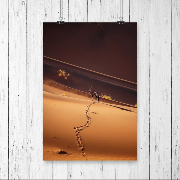 Afrika Wildlife Poster Namibia Oryx Antilope in der Namib, Nationaltier Wüstendruck, Kunstdruck Größe 30 x 20 cm, 45 x 30 cm