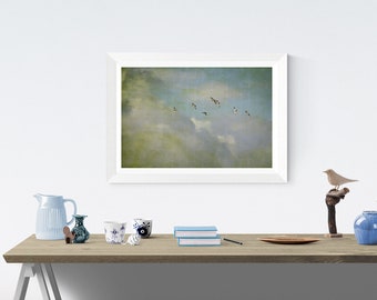 WANDERLUST Geese Clouds Sky Wall Art Vintage Fine Art Print Poster 18" x 12"