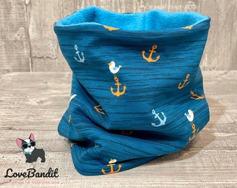 Dog Loop Dog Loop Neck Sock Dog Scarf "MOIN!" Anchor & Seagull Petrol - Cotton/cuddly fleece/teddy plush