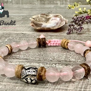 Rose quartz bracelet - DOG MOM - Mother's Day, bracelet for mistresses - dog love