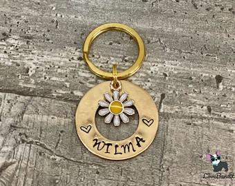 Dog tag - personalized - brass colored *daisy*butterfly*whale*starfish dog ID tag - ring 25 mm