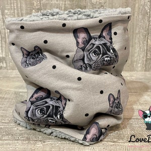 Dog Loop Dog Loop Neck Sock "French Bulldog" Dots French Bulldog Dots Grey/Dark Gray - Cotton/Fleece or Teddy Plush