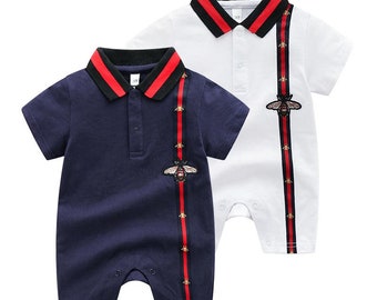 Blue/White Kids Romper With Red Stripe - Cute Outfits For Boys/Kids/Children - Fashion Toddlers/Newborn Rompers - Best Birthday Gift