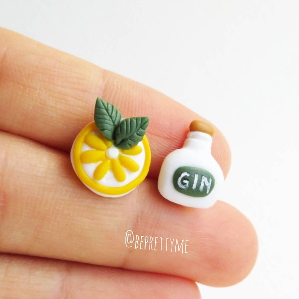 Gin & Tonic Stud Earrings. Summer Party Theme.Handmade Wearable Art. Polymer Clay. Stainless Steel. Gift for Drink Lovers/ Holiday People