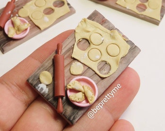 Miniature Dumpling Making Set. Pastry Making Scene. Cute Dollhouse Collectibles. Adorable Handmade.