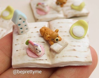 Miniature Baby Bear Reading Scene Set. Bear Family Collection. Cute Dollhouse Collectibles. Adorable Handmade.