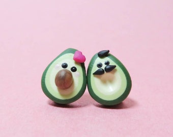 Mister & Missie Avocado Stud Earrings.Cute Fruit Earrings.Kawaii Avocado.Kawaii Fruit Studs.Handmade polymer clay.Gorgeous gift.