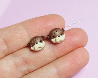 Cute Otter Stud Earrings. Polymer Clay.  Stainless Steel. Best gift for animal lovers.