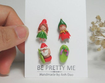 Christmas Stud Earrings. Price is for a pair. Mismatched Pair. Festive season. Cute Gift for X'mas