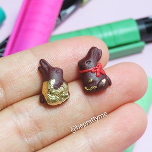 Easter Bunny Chocolate Stud Earrings. Milk Chocolate Studs. Food Earrings. Sweet Little Treat Jewellery.