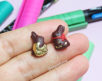 Easter Bunny Chocolate Stud Earrings. Milk Chocolate Studs. Food Earrings. Sweet Little Treat Jewellery.