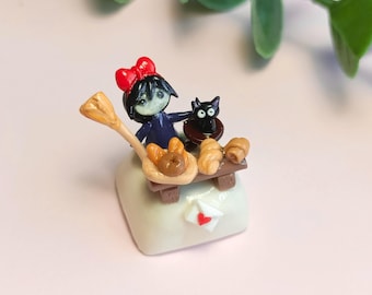 Handmade Atisan Keycap. Polymer Clay. Kiki and Jiji. Beautiful gift for your collection
