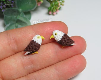 Bald Eagle Stud Earrings. Handmade Wearable Art Polymer clay. Stainless Steel Studs. Wonderful gift for bird fans.