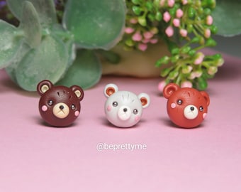 Little Bear Stud Earrings. Comes in a Single Stud. Handmade Polymer Clay Jewellery. Beautiful gift for animal lovers
