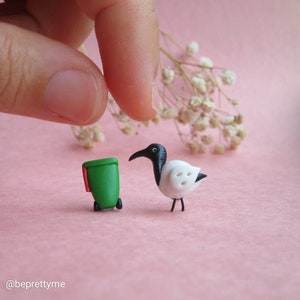 Bin Chicken Stud Earrings. Little Ibis. Fun and Gorgeous Little Handmade Wearable Art. Polymer clay. Stainless Steel Studs.