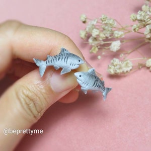 Tiger Shark Stud Earrings. Sea Creature Earrings. Handmade Polymer Clay. Cute Gift for Sea Lovers