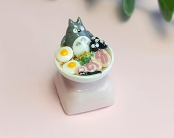 Handmade Atisan Keycap. Polymer Clay. Totoro Ramen. Beautiful gift for your collection