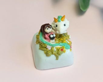 Handmade Atisan Keycap. Polymer Clay. Chihiro and Haku. Beautiful gift for your collection